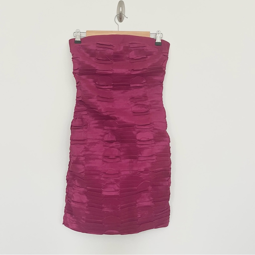 Daisy Hot Pink Metallic Strapless Ruched Mini Dress w Layers Y2K Vintage Small